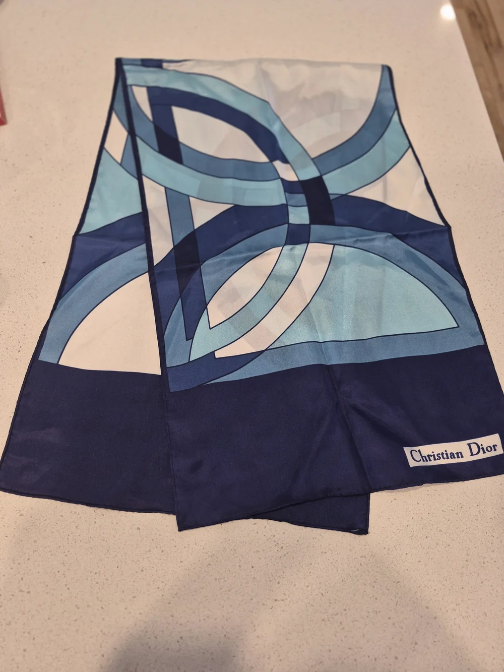 Christian Dior Blue Geometric Silk Scarf - Picture 3 of 5